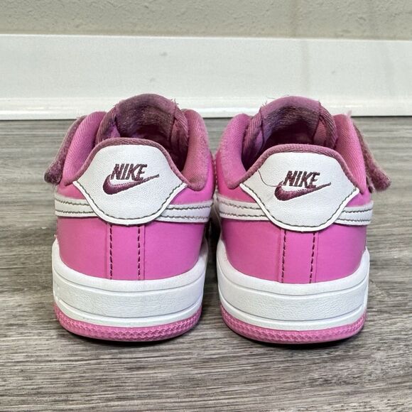 Nike Girls Air Force 1 Low Easy On Sneakers Shoes 10C Pink White Hook And Loop - Picture 5 of 10